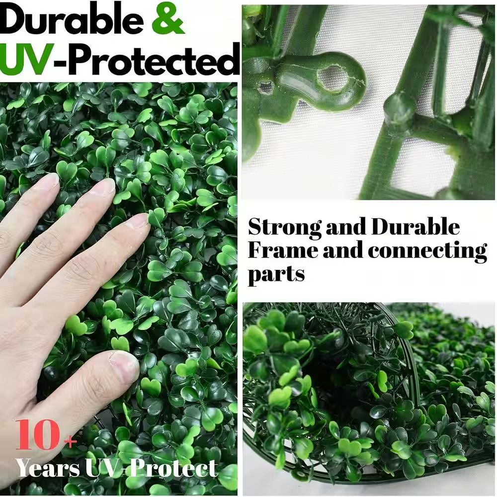 20 In. X 20 In. 12-Pieces Artificial Boxwood Hedge Grass Wall Panel Faux Topiary