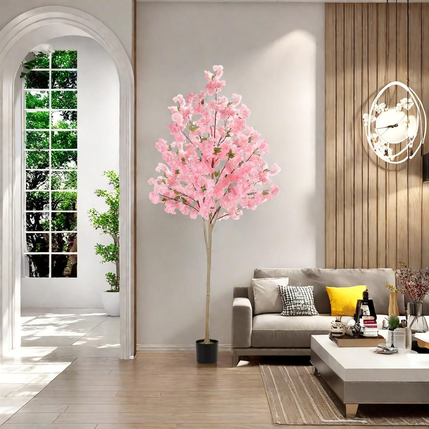 Artificial Cherry Blossom Tree, 6FT Pink Faux Sakura Tree with Pot, Realistic…