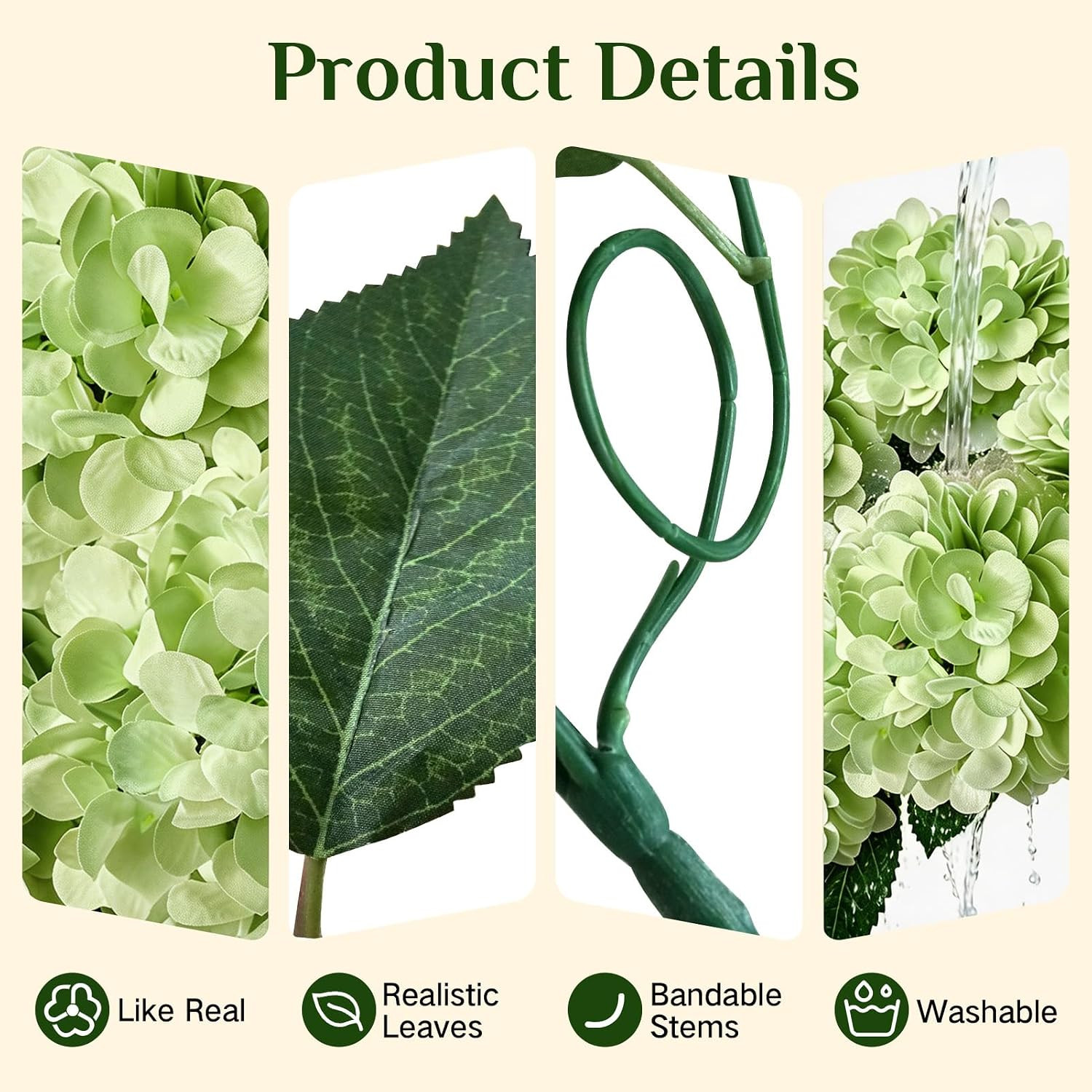 Lifelike UV Resistant Green Silk Hydrangea Flowers – 2 Pcs for Home Decor