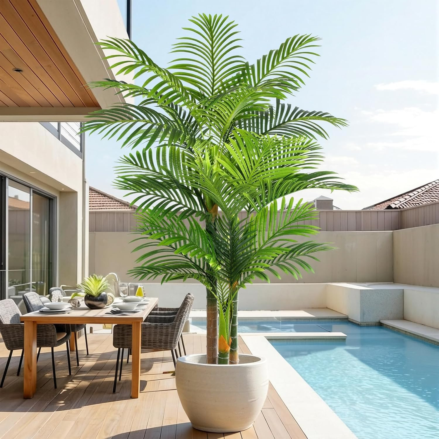6Ft Tall Triple Golden Cane Palm Artificial Tree Large Tropical Palm Tree UV Res