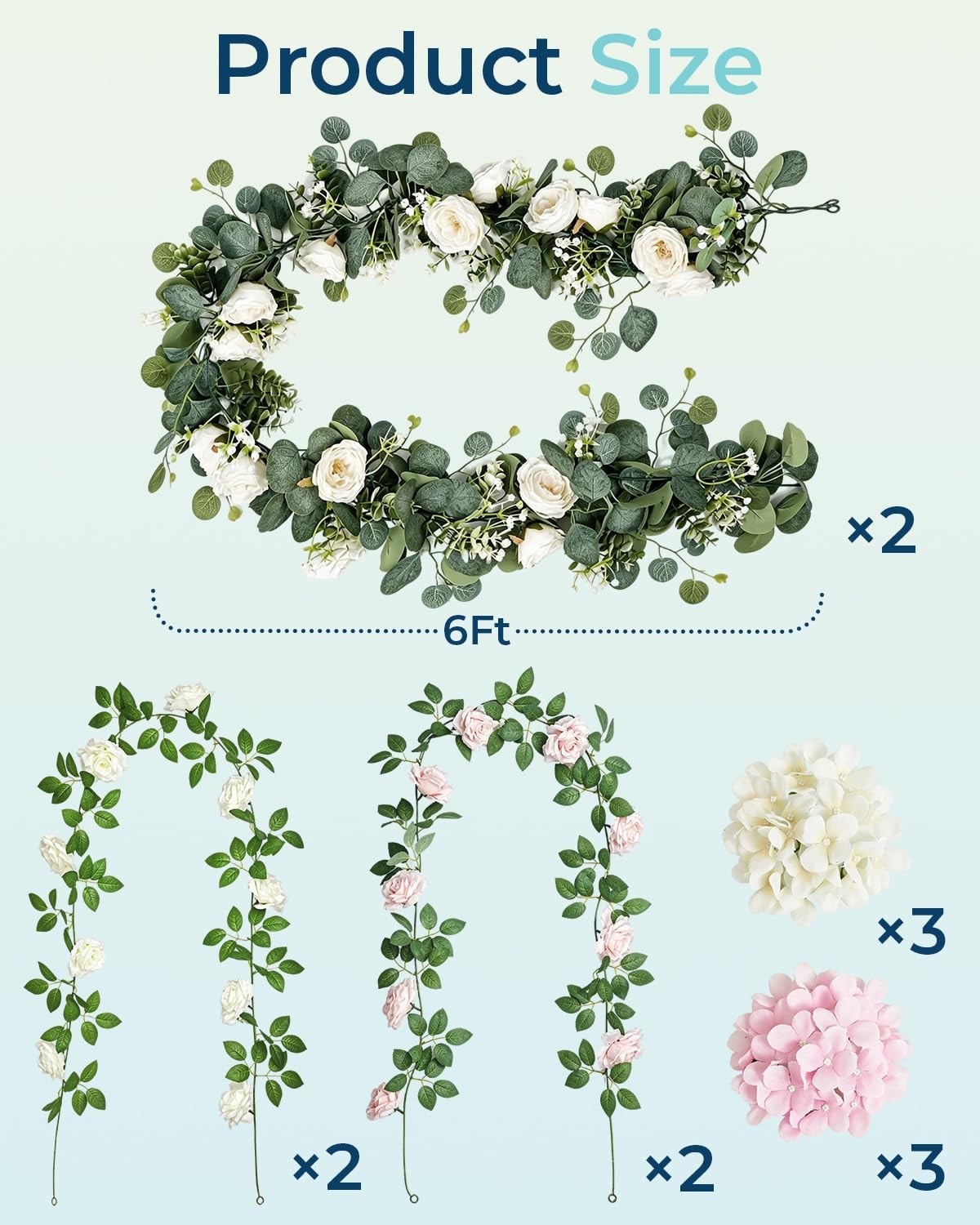 12PCS Artificial Flowers Wedding Garland Set, 6FT Rose Flower Greenery Vines …