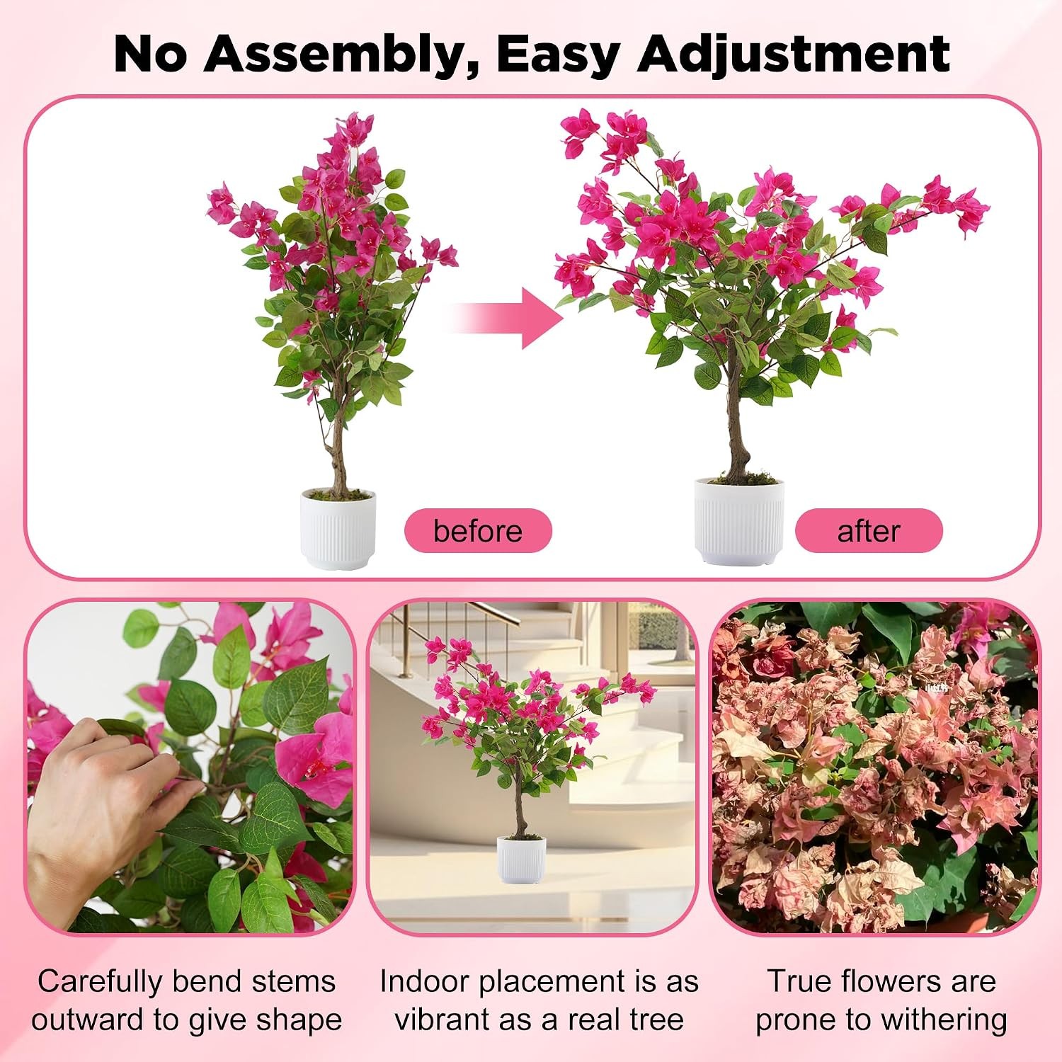 2 Pack Artificial Bougainvillea Tree, 2.5FT Faux Bougainvillea Plant with