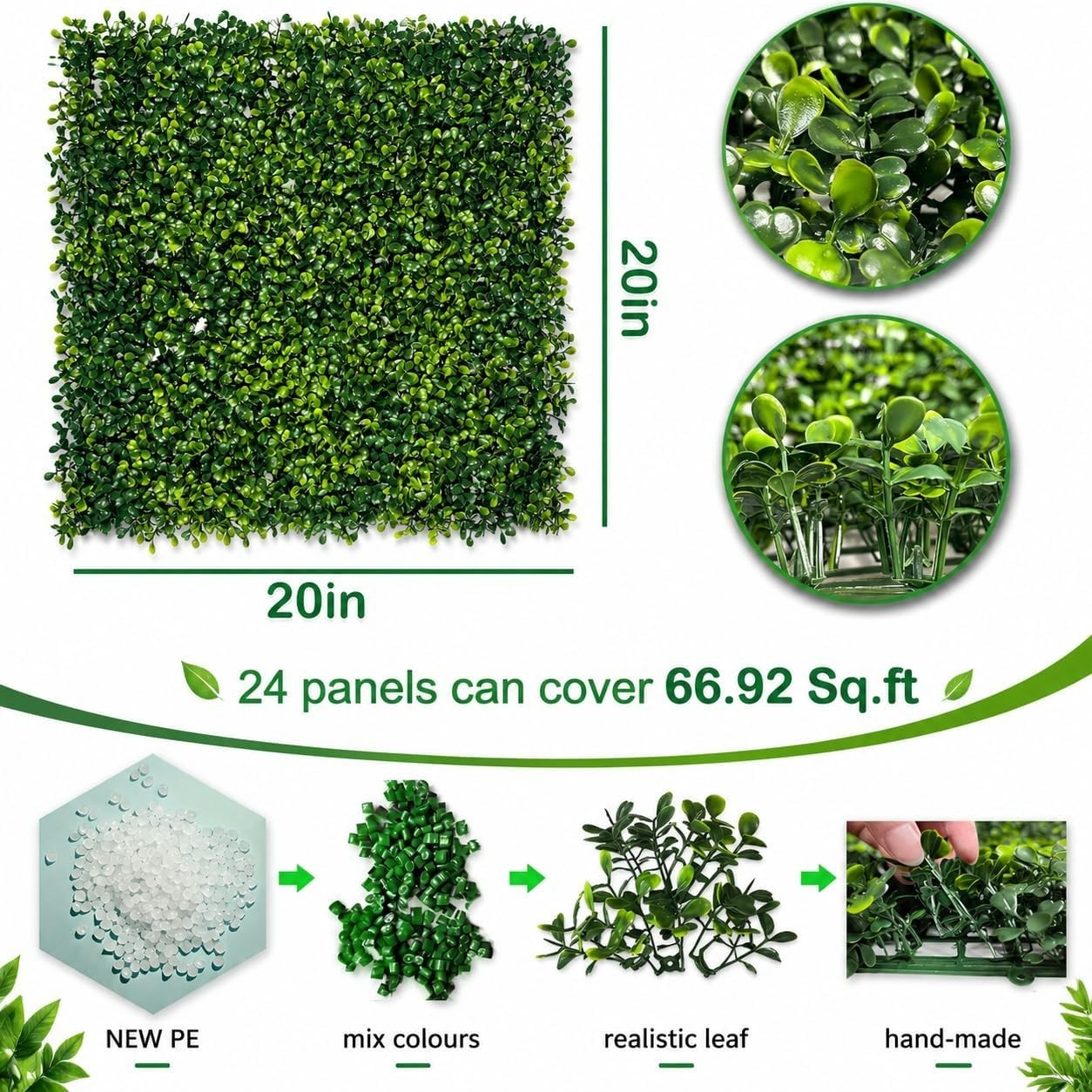 Easy Snap-Lock 10″ x 10″ Artificial Grass Wall Panels – 12pcs for All Seasons