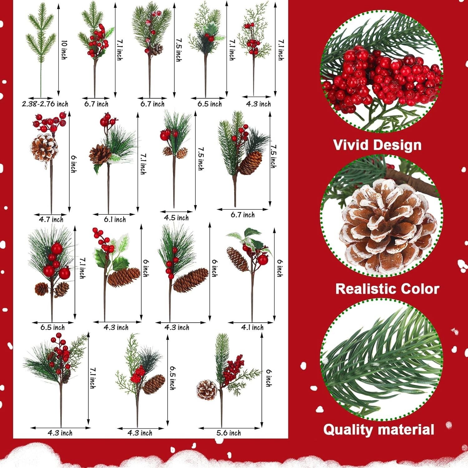 200 Pcs Artificial Christmas Picks & Sprays Green Pine Needles Pine Twig Branch