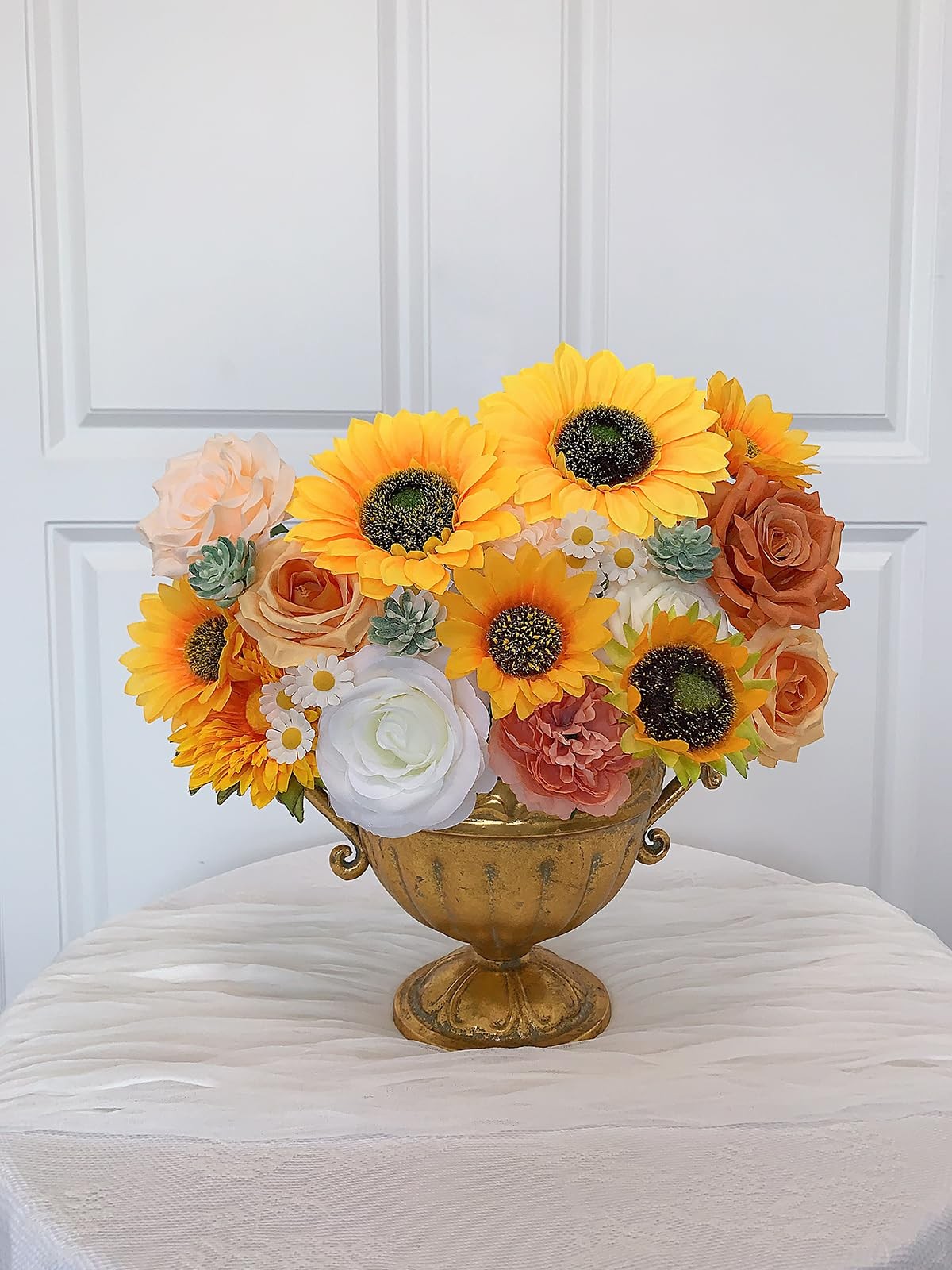 Yellow Sunflower Artificial Fake Silk Flower Bouquet Box Set Centerpiece Decor