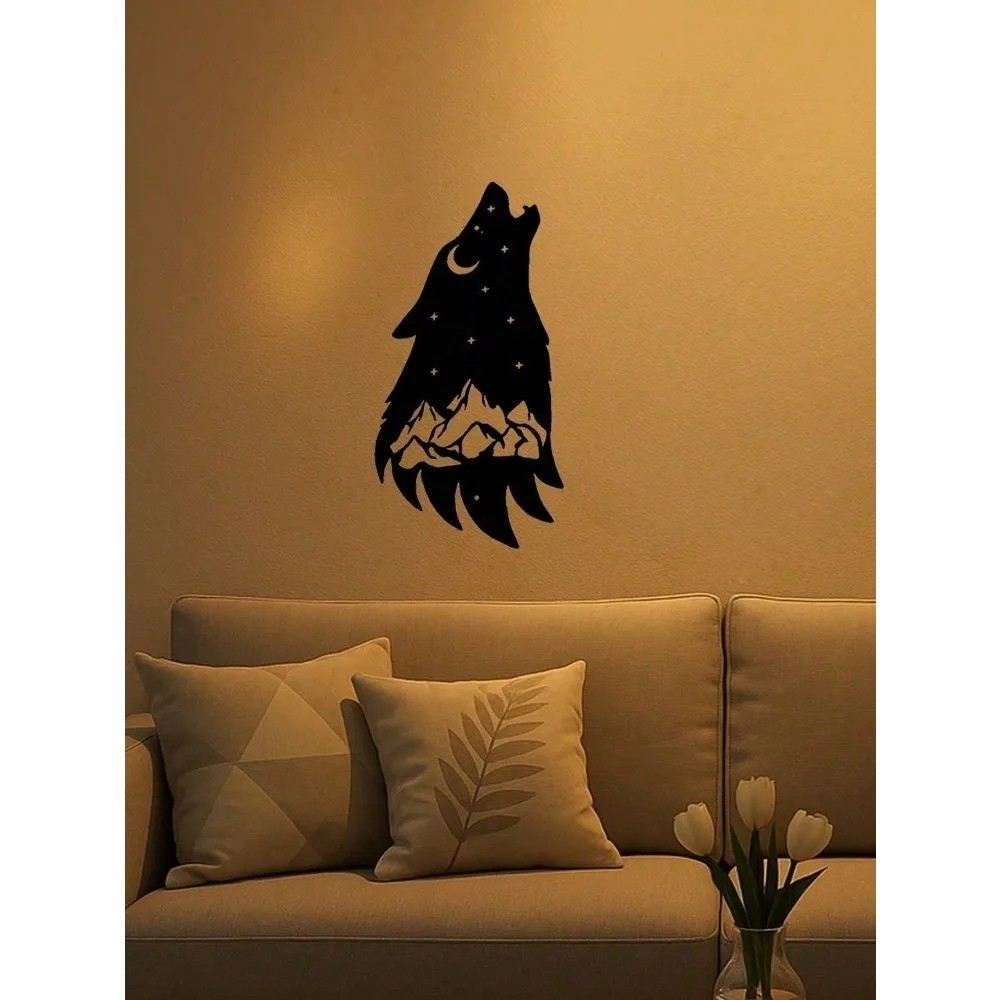 Gothic Howling Wolf Black Metal Wall Art Dark Academia Room Halloween Decor