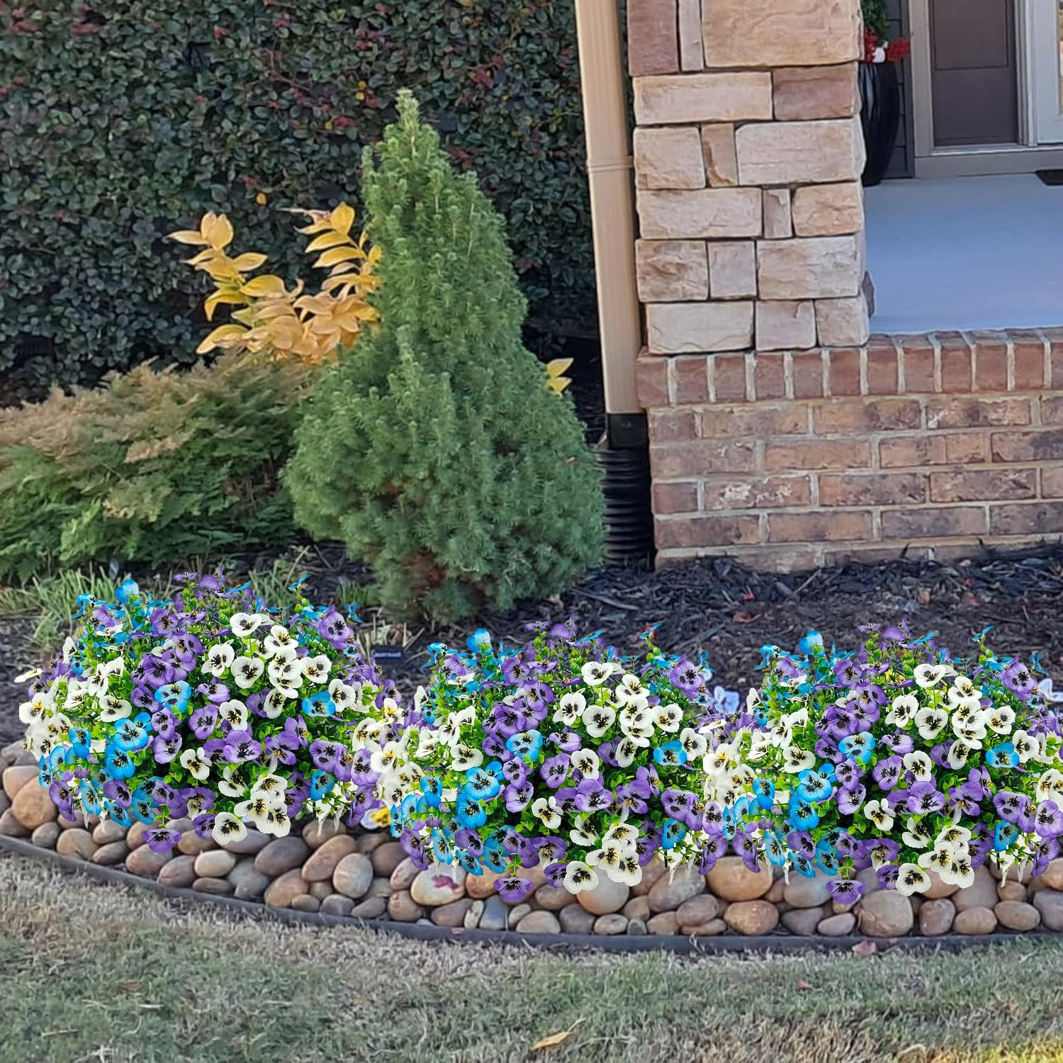 16 Bundles Artificial Fake Pansies Flowers for Outdoors Silk Colorful Pansy UV R