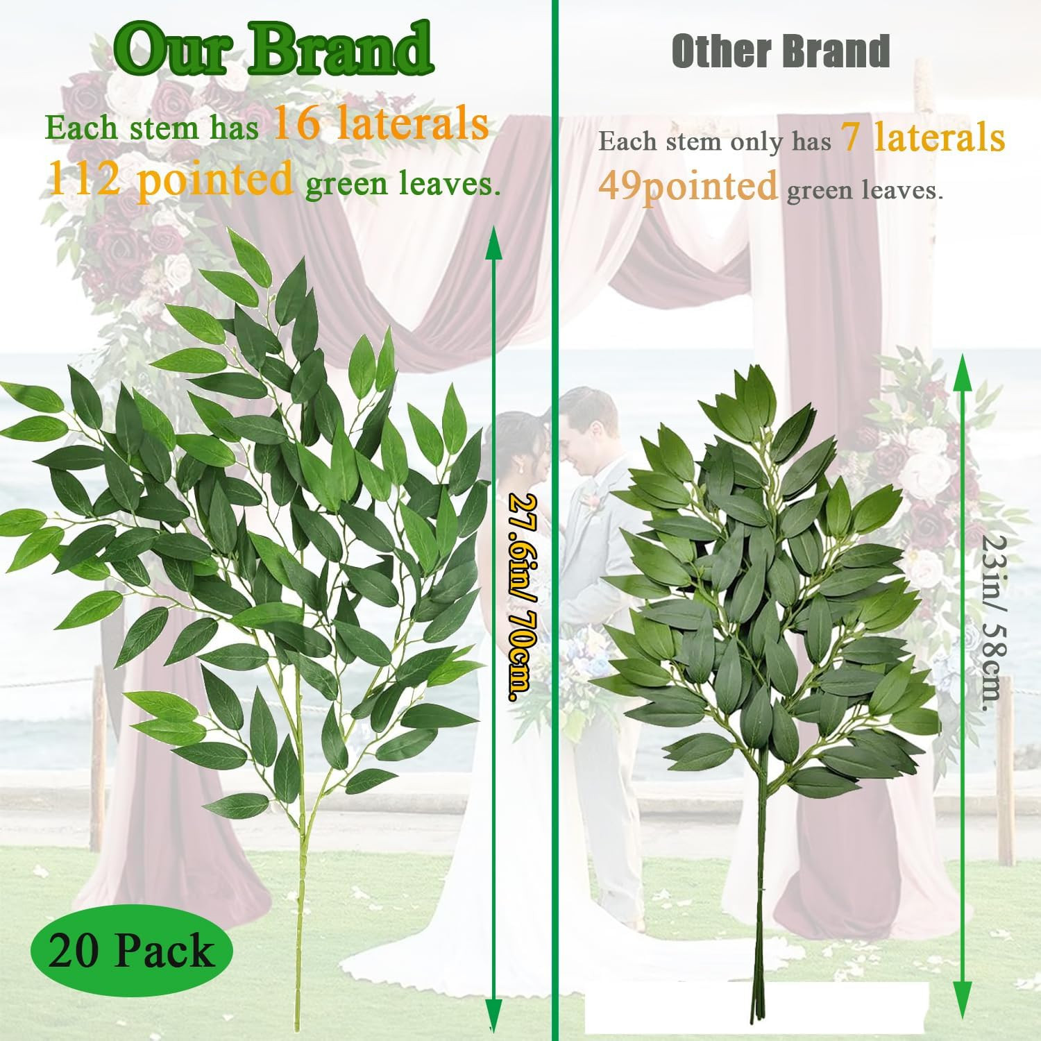 20 Pack Faux Italian Ruscus Greenery Stems for Wedding and Home Decor