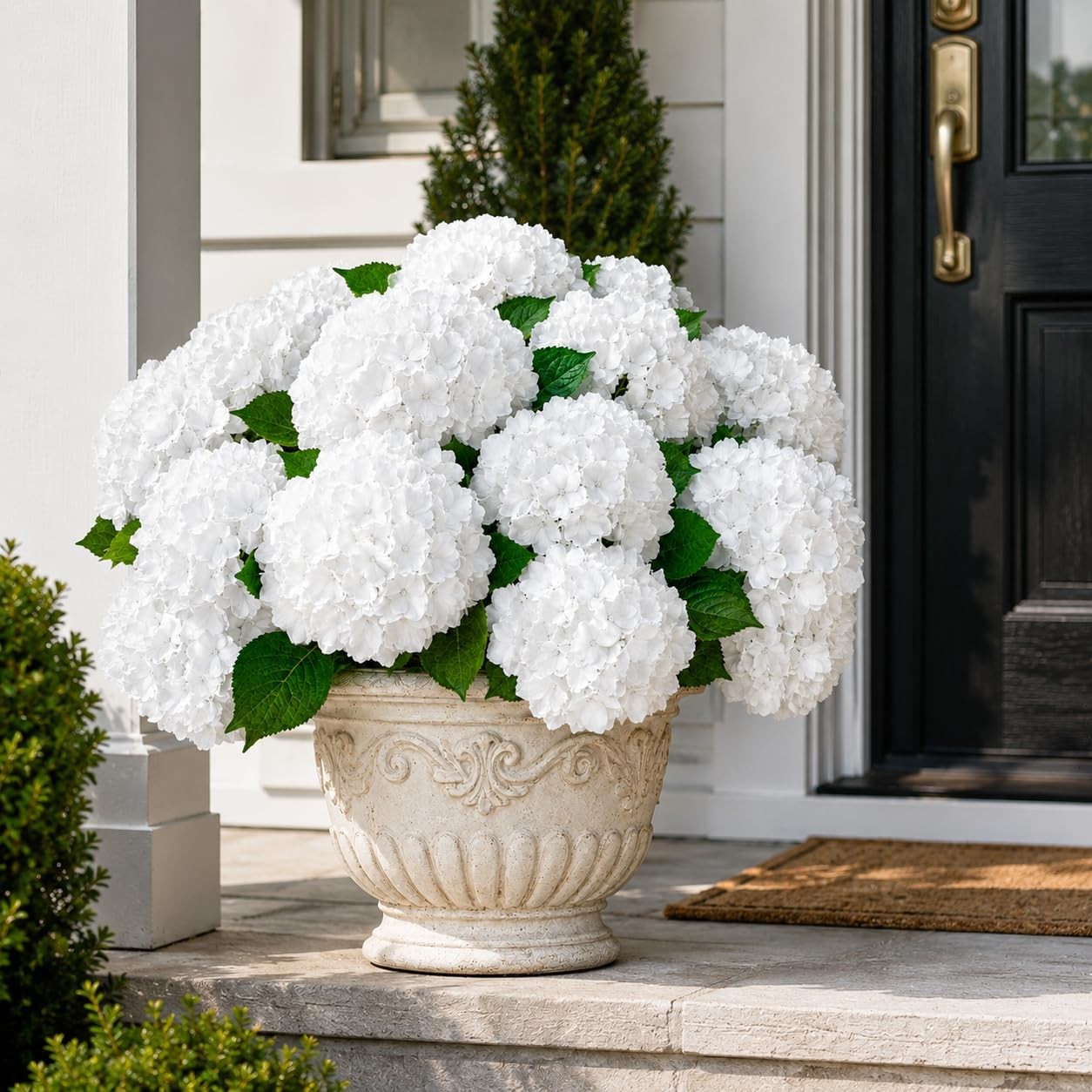 4PCS White Hydrangea Artificial Flowers, UV Resistant Faux Hydrangeas Flowers…