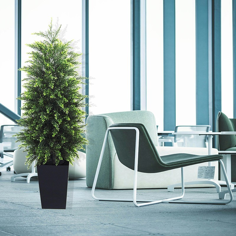 Realistic 120cm Faux Evergreen Cedar Tree inBlack Decorative Tall Pot Home Decor