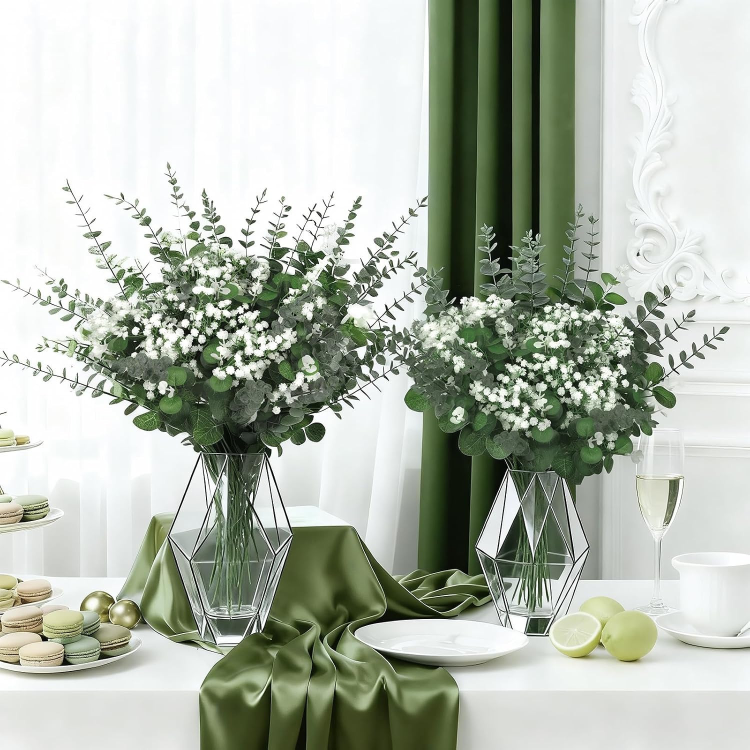 110pcs Mixed Faux Greenery: Real Touch Babys Breath Artificial Flowers Bulk, Euc