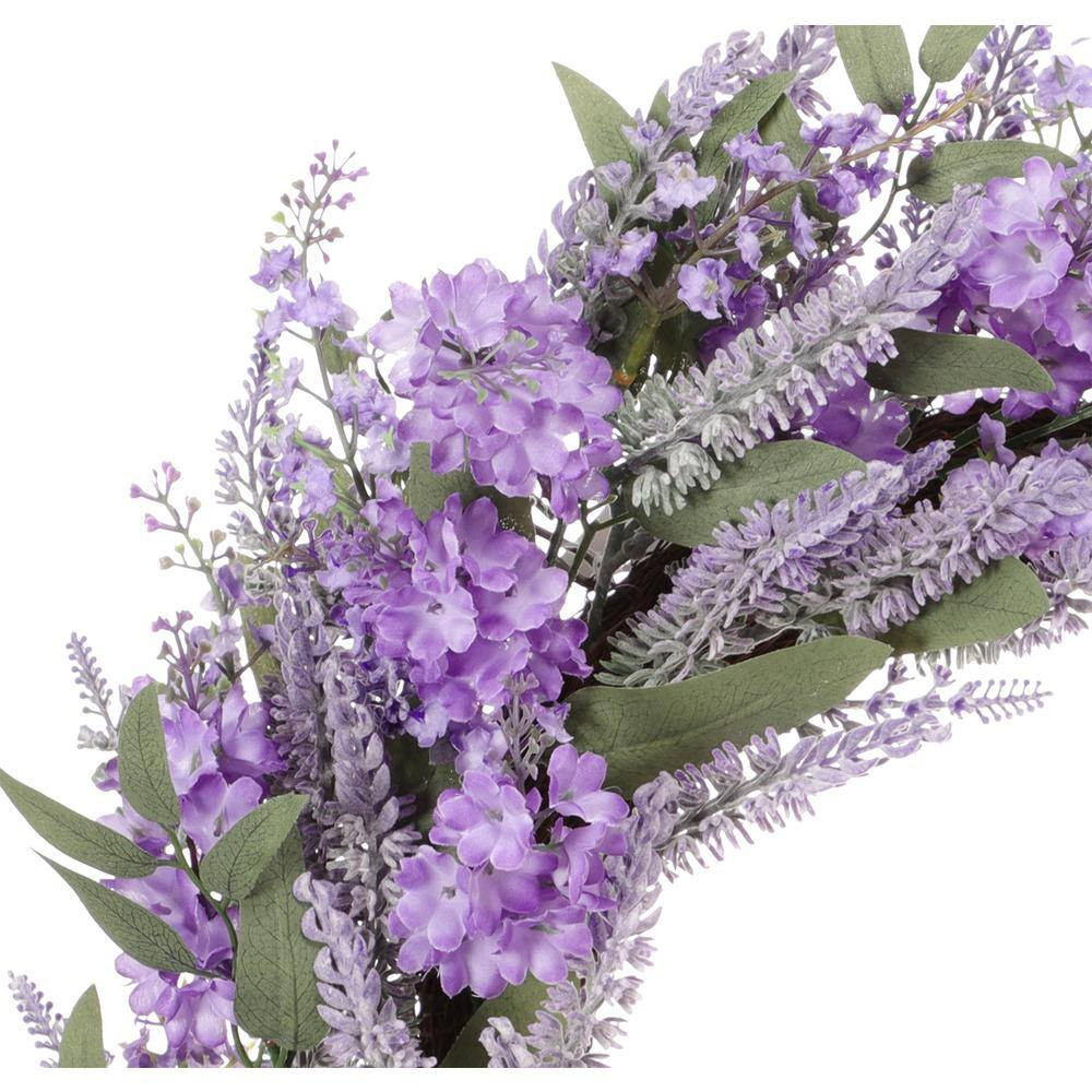 30 In. Artificial Lavender Floral Spring Wreath with Green Leaves