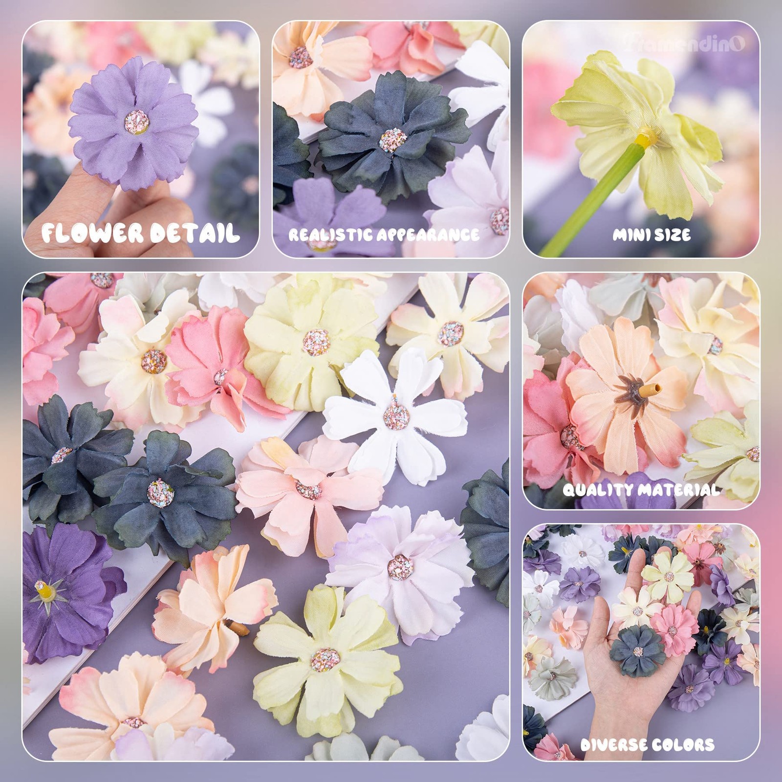 Colorful Faux Silk Daisy Peony Flower Head 60 PCS Artificial Wreath Decor