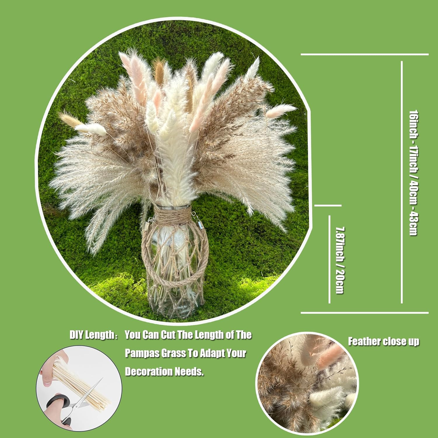 Dried Pampas Grass Decor 107 Pcs Boho Home Decor 17 Inch Natural Dried Flower Bo
