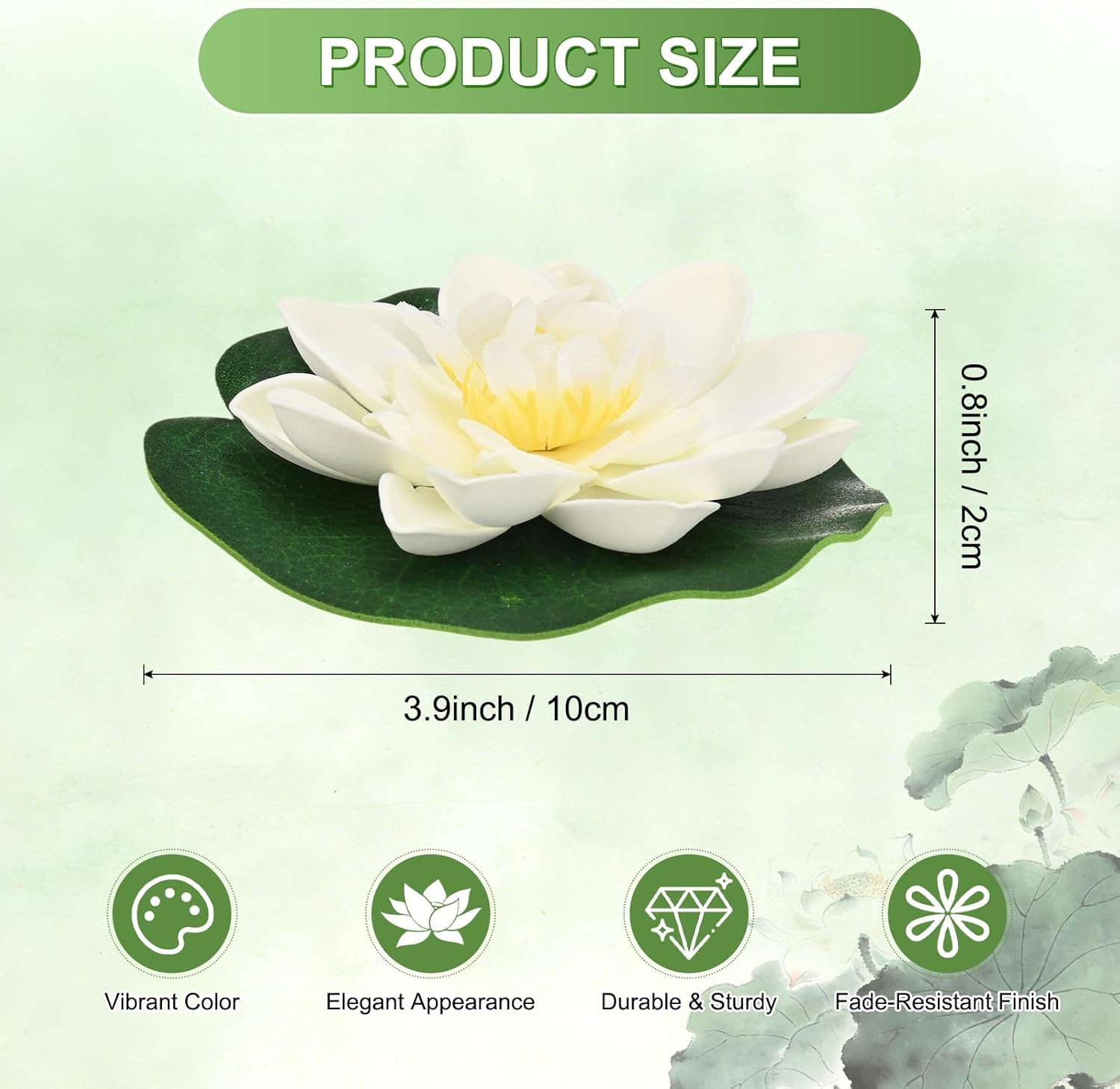 1-Set Artificial Floating Foam Lotus Flower with Water Lily Pad, 4 Inch Fake Lot