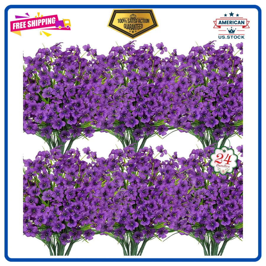 24 Bundles Artificial Flowers UV Resistant Silk Faux Plants for Outdoor Decor