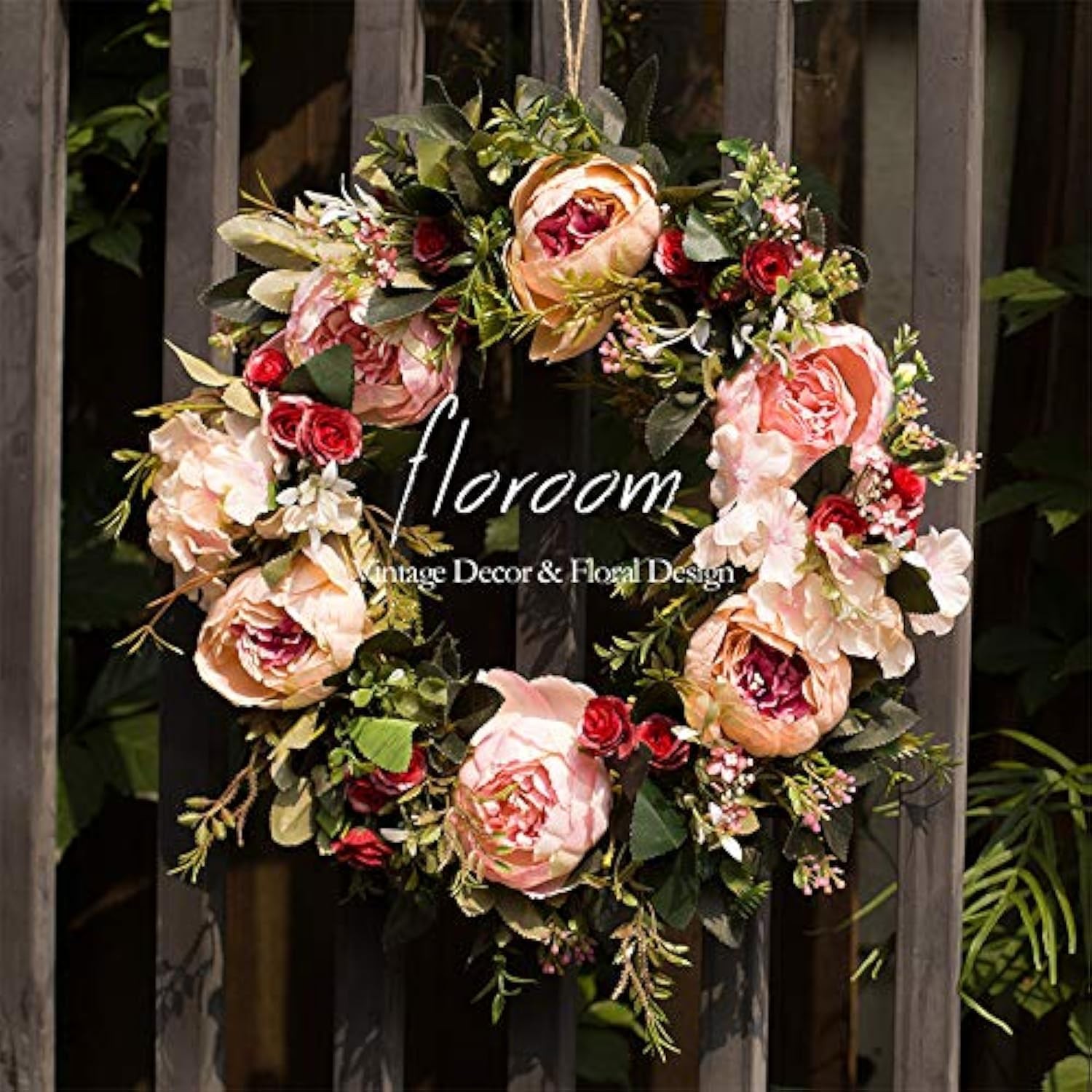 Floroom Floral Wreath, Artificial Peony Wreath, 15-16 Front D Kitchen