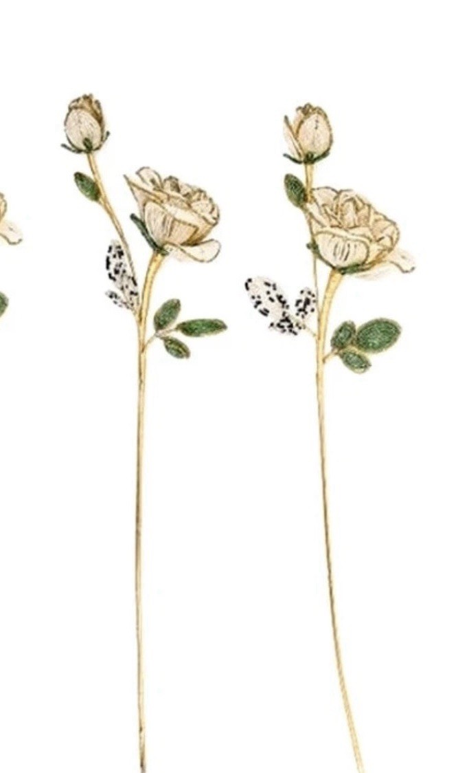 New Mackenzie Childs White Beaded Rose Bundle 4 Stems 35518
