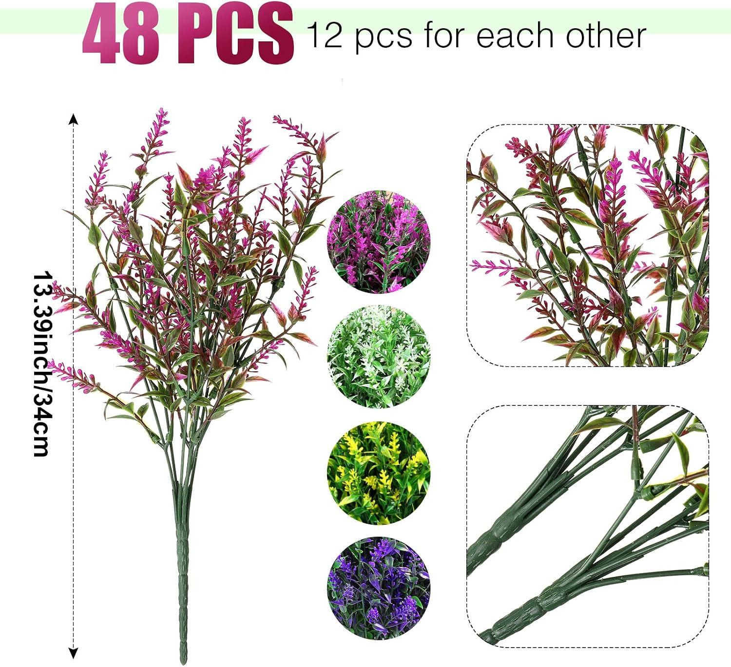 48 Bundles UV Resistant Lavender Flowers – No Fade Faux Plants for Decor