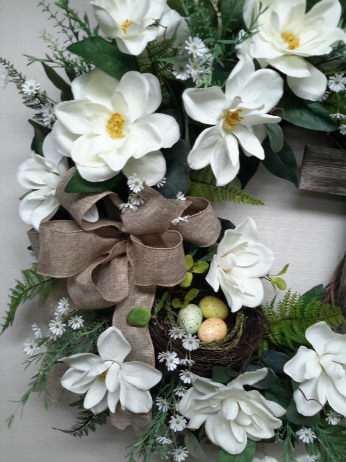 Spring Flower Wreath Easter Cross Door Wall Decor Magnolia Bird Nest Wreath