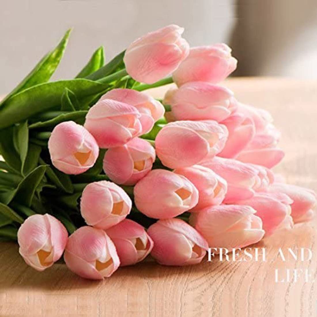 30 PCS Pink Mini PU Tulips Bouquet Premium Artificial Real Touch Plants