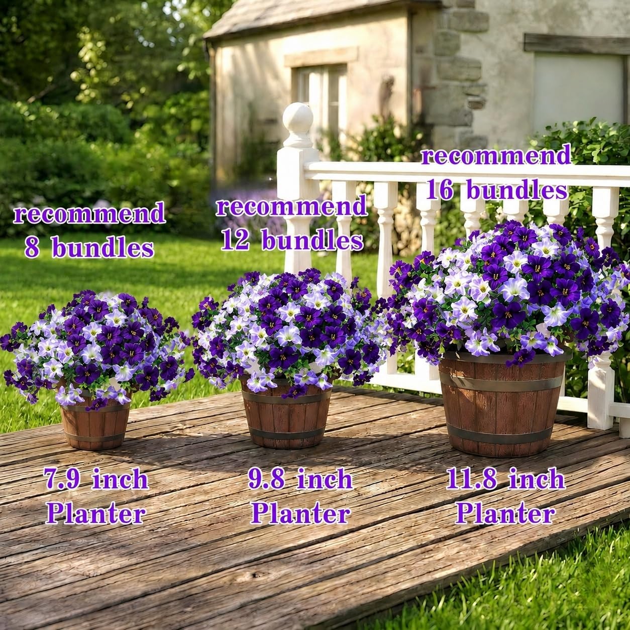 Artificial Petunia Flowers for Outdoors, 8 Bundles UV Resistant Realistic Silk F
