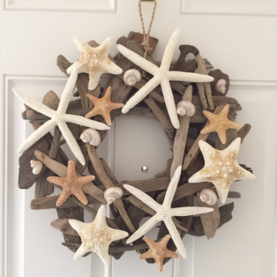 Beach Decor Handmade Starfish Driftwood Wreath – Coastal Home Decor – Starfish
