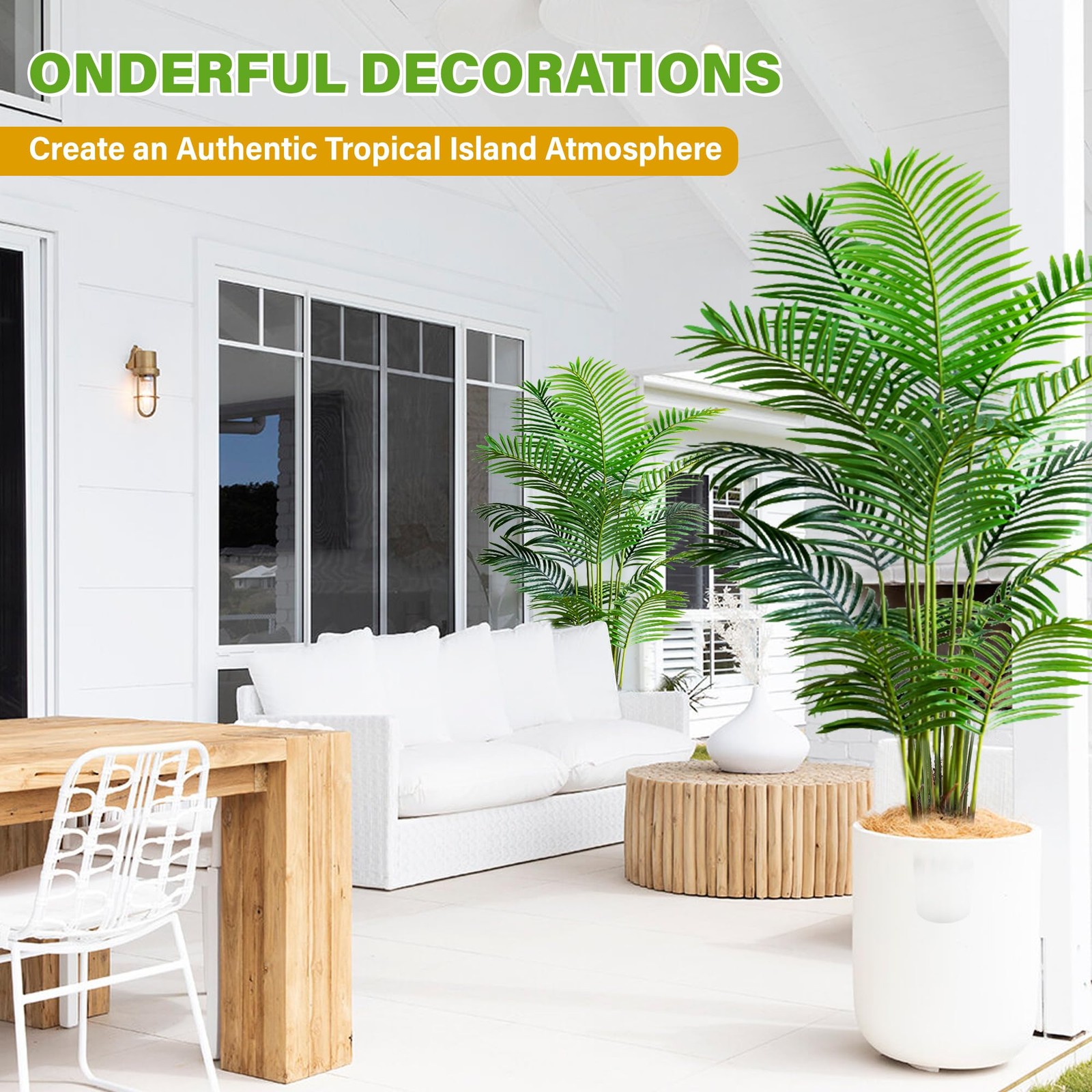 KOL 6ft 2-Pack Artificial Areca Palm Plant in Pot, Fake Tropical Cane Palm Si…