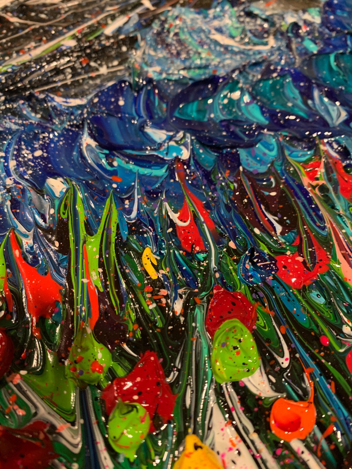 Original 14×14” Abstract Thick Texture Seascape Flower Painting by Laura Stovall