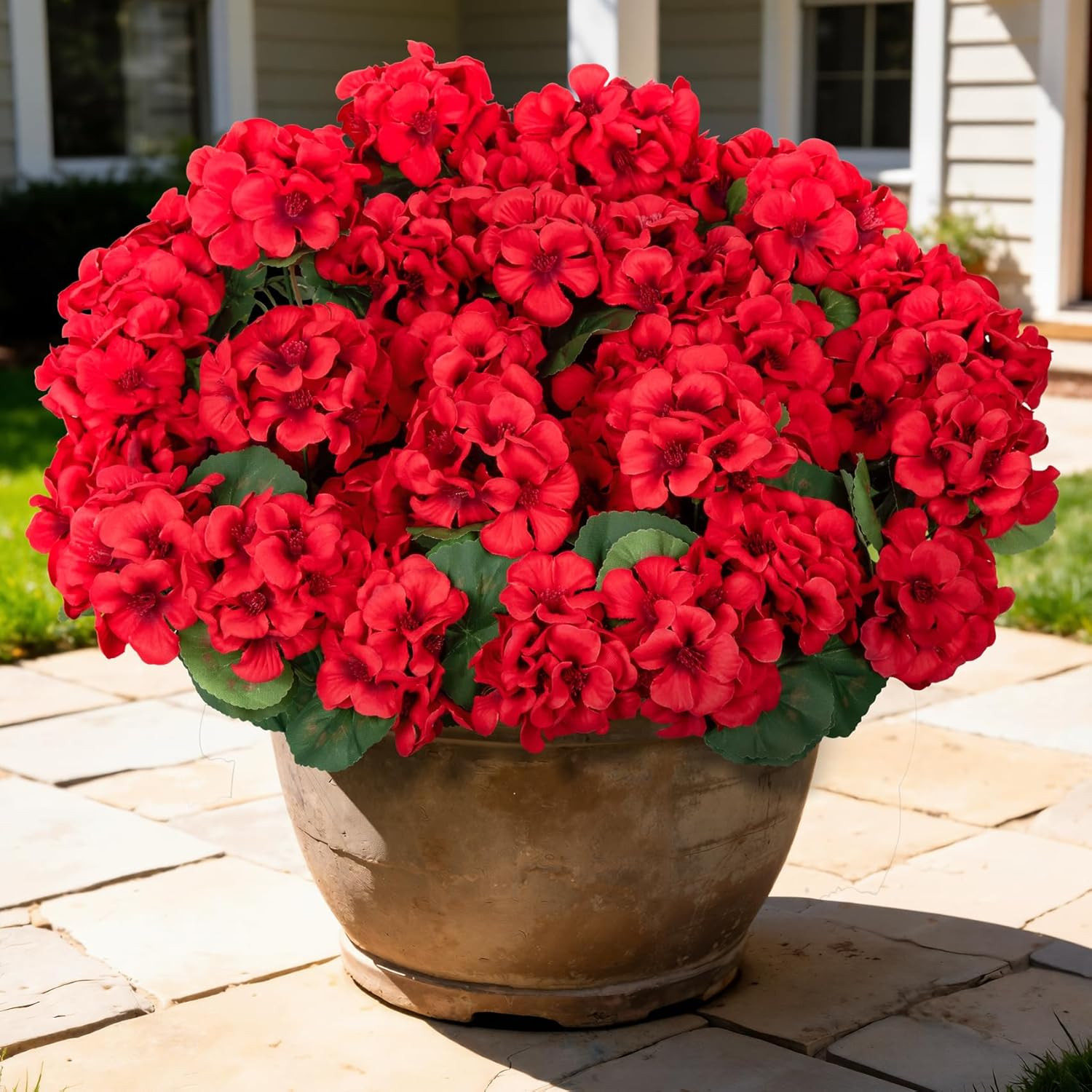 8 Pcs 17″ Artificial Geranium Flowers for Outdoors, Fake Silk Flowers UV Resista