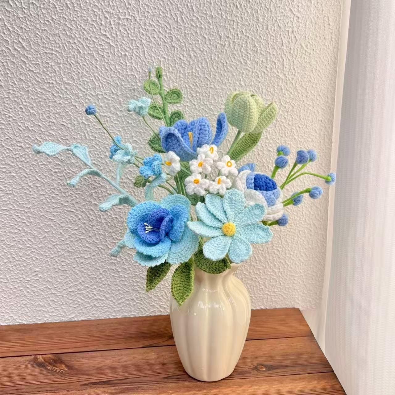 Purple Crochet Flower Bouquet Handmade Yarn Birthday Home Decor Desk Decor Gift