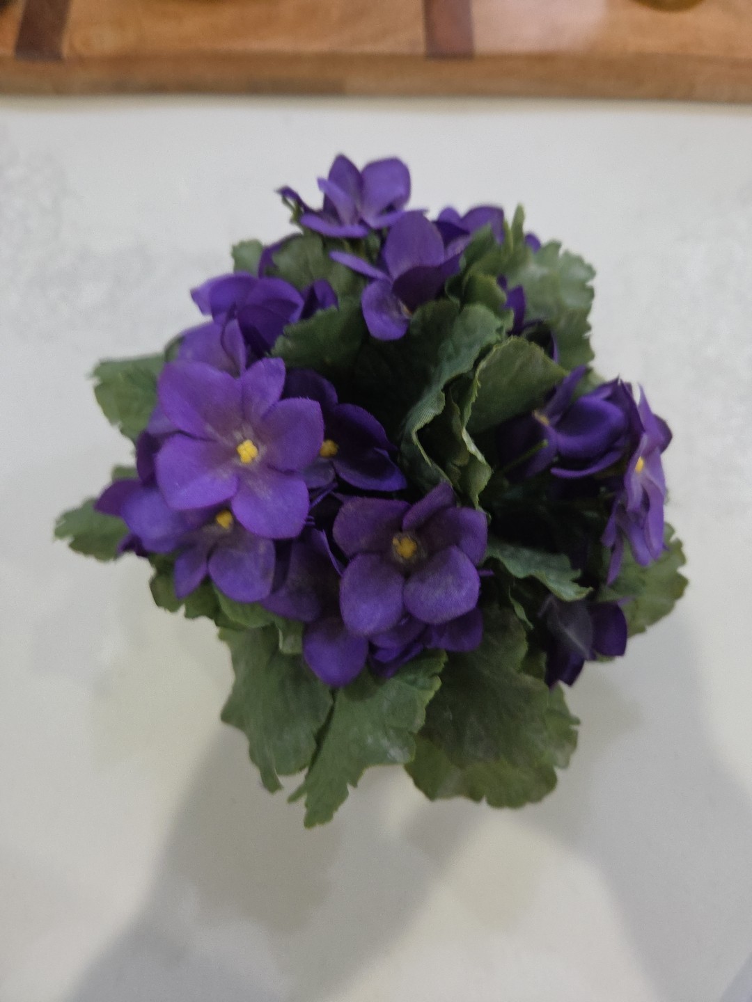Artificial Miniature African Violet Silk Flowers In Solid Brass Pot Plant Decor