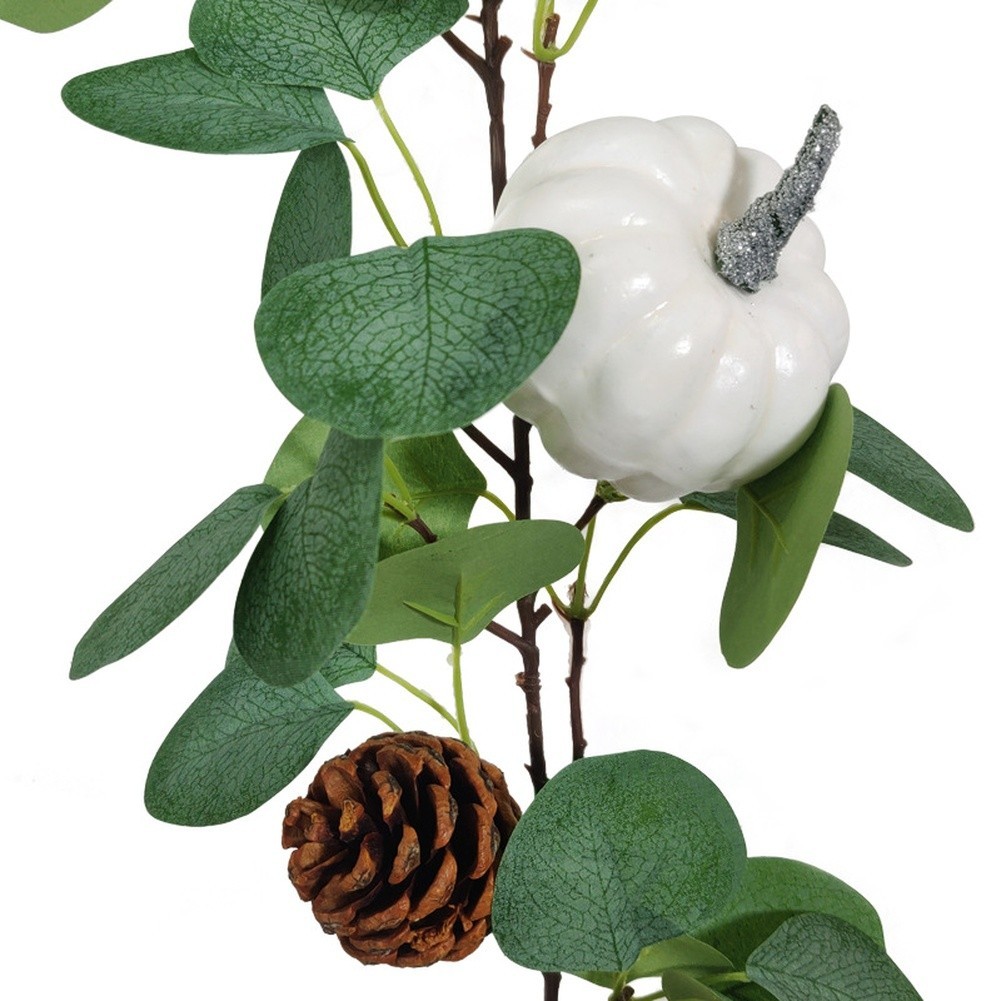 Artificial Pumpkin Vine Decor Winter Harvest Fall Wreath with Pinecones White