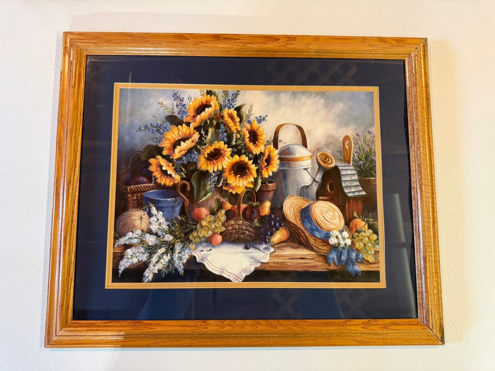 Country Birdhouse Framed Art Home Interiors & Gifts Solid Oak Frame 23” X 19”