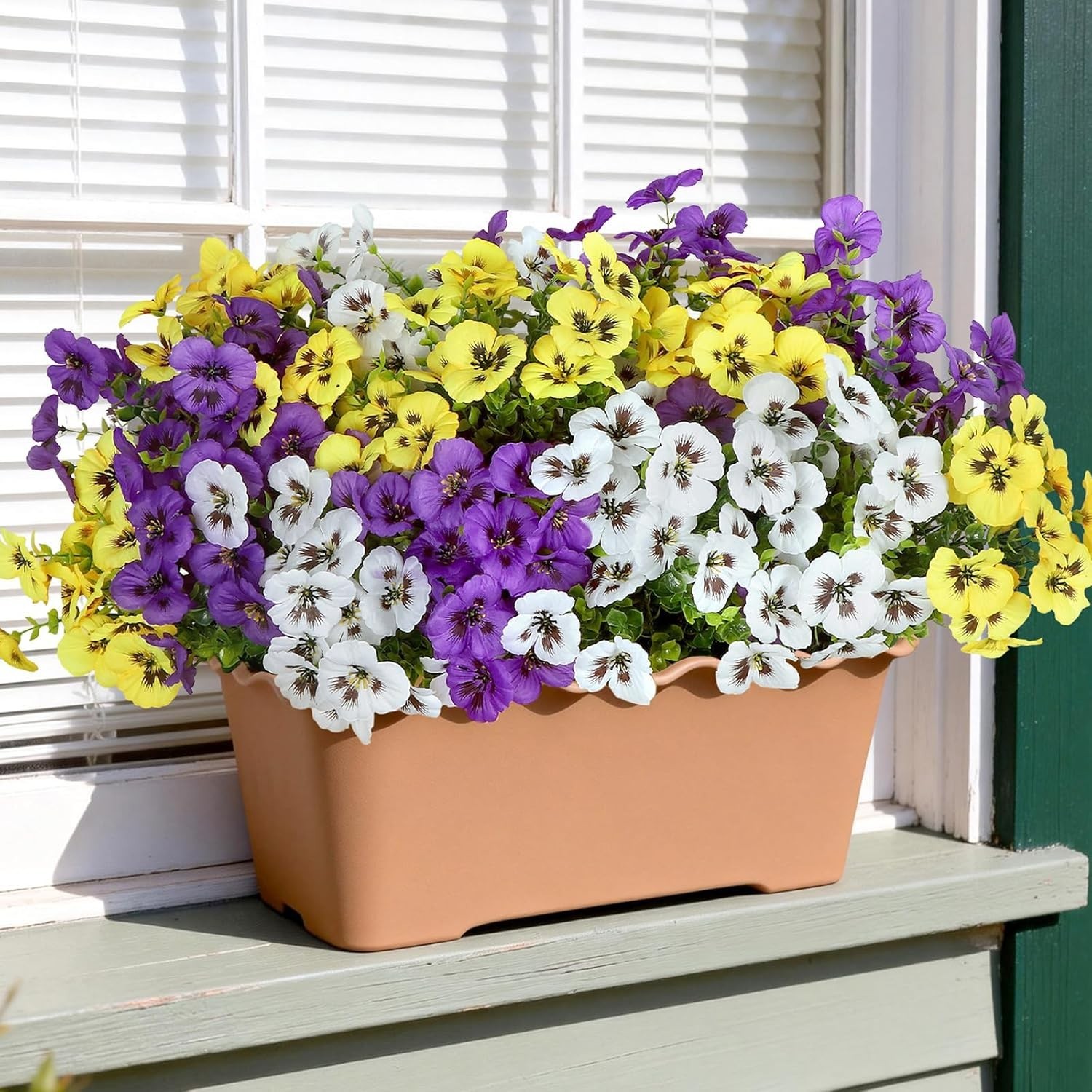 18 Pcs Artificial Flowers for Outdoors, UV Resistant Faux Silk Pansy Flowers,…