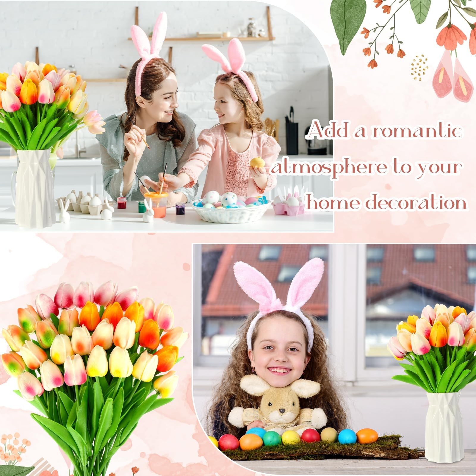 Lyrow 30 Pcs Tulips Artificial Bouquet Flowers Faux Tulips for Home Kitchen W…