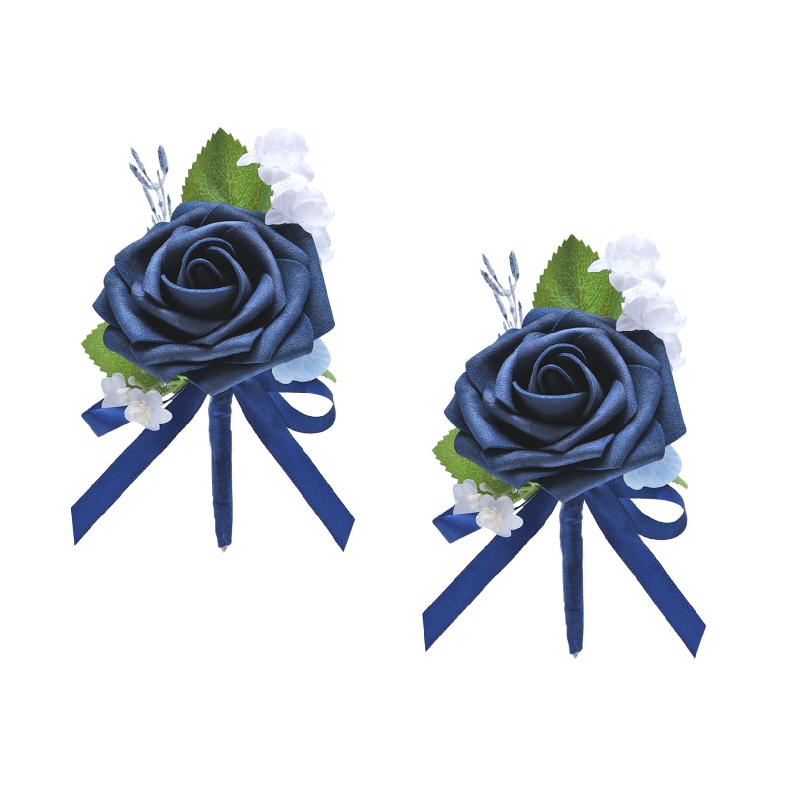 Dark Navy Blue Artificial Foam Rose Groom Groomsmen Boutonniere 2 PCS