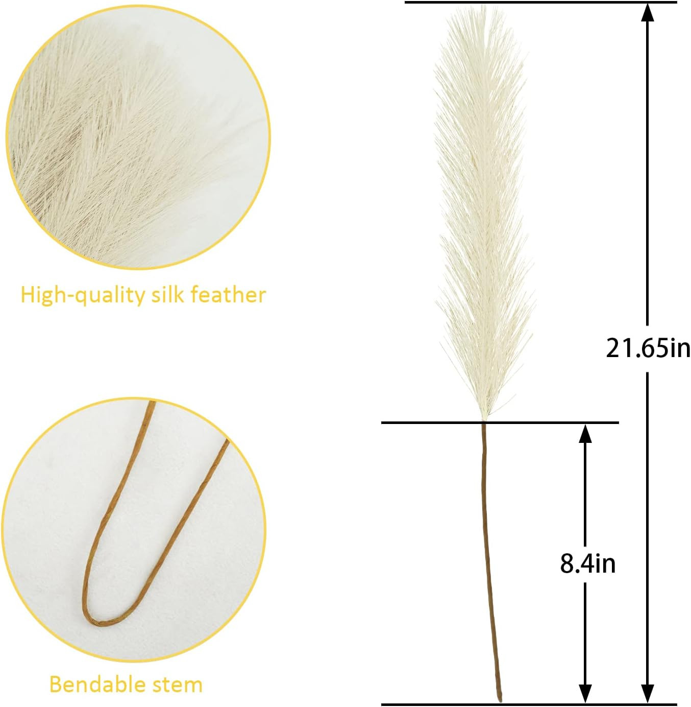 50PCS Faux Pampas Grass, 21.6″ Short Artificial Pompous Grass 50 PCS Beige