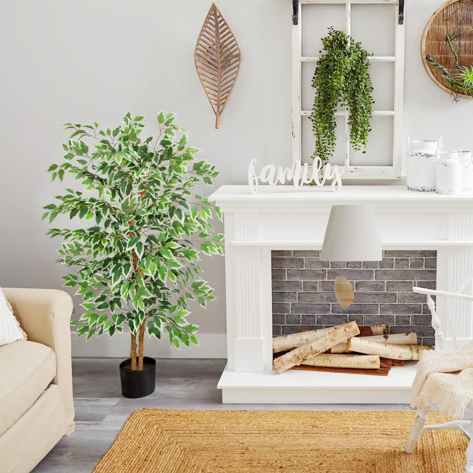 5ft Ficus Tree Artificial, Tall Fake Tree with Natural Trunk Faux Trees Indoo…