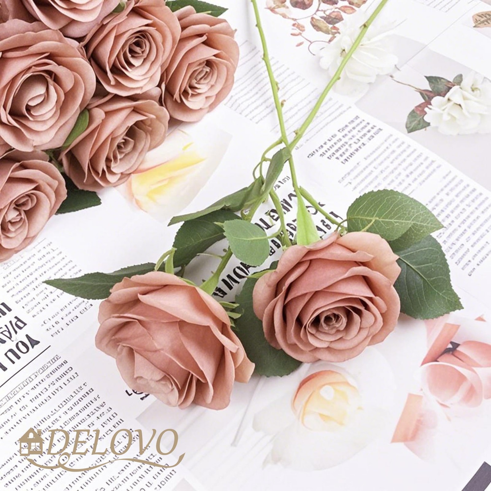 DELOVO 52pcs Dusty Rose Roses Artificial Flowers Fake Flowers Silk Roses with…