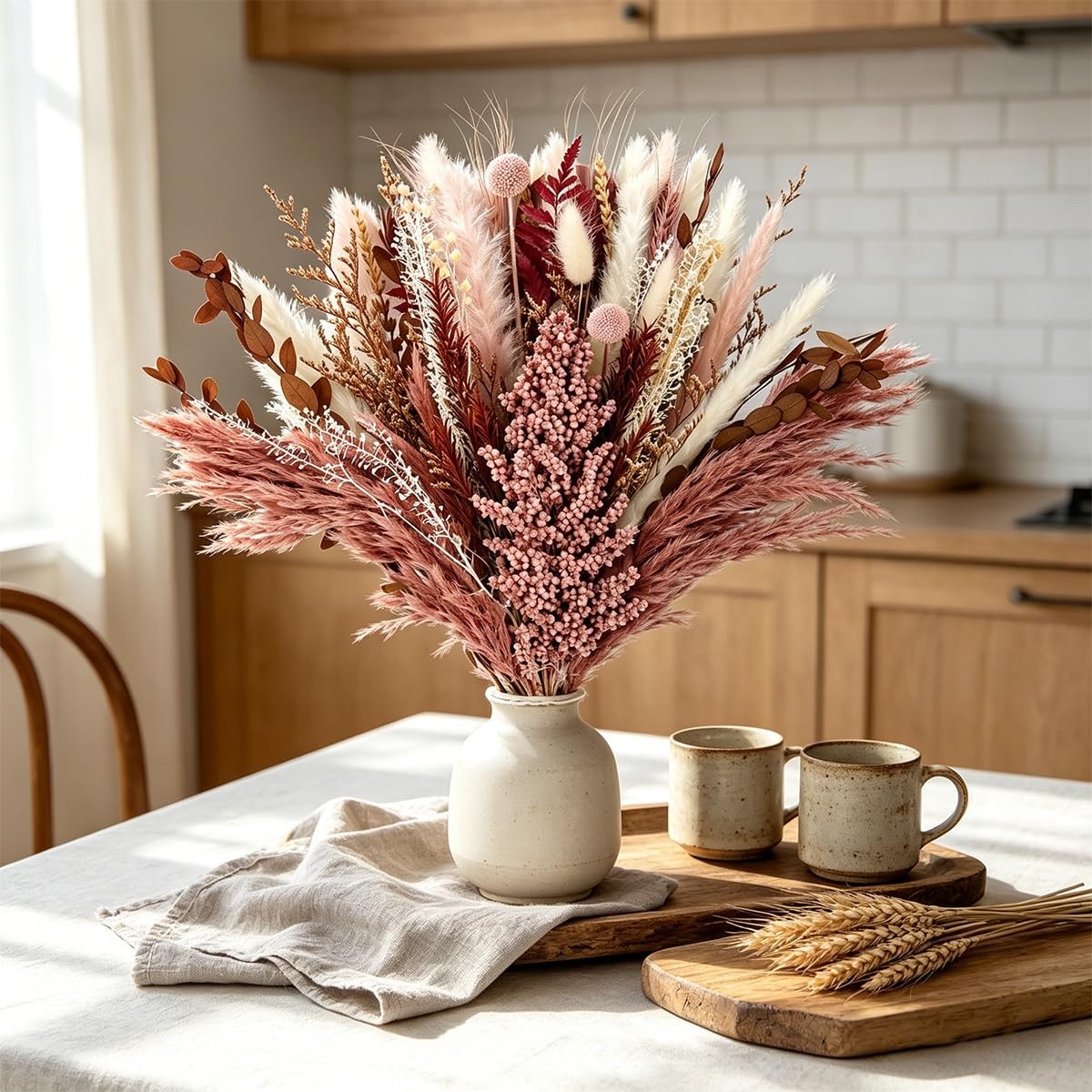 Dusty Rose & Terracotta Dried Pampas Grass Bouquet – Boho Floral Arrangement, Pi