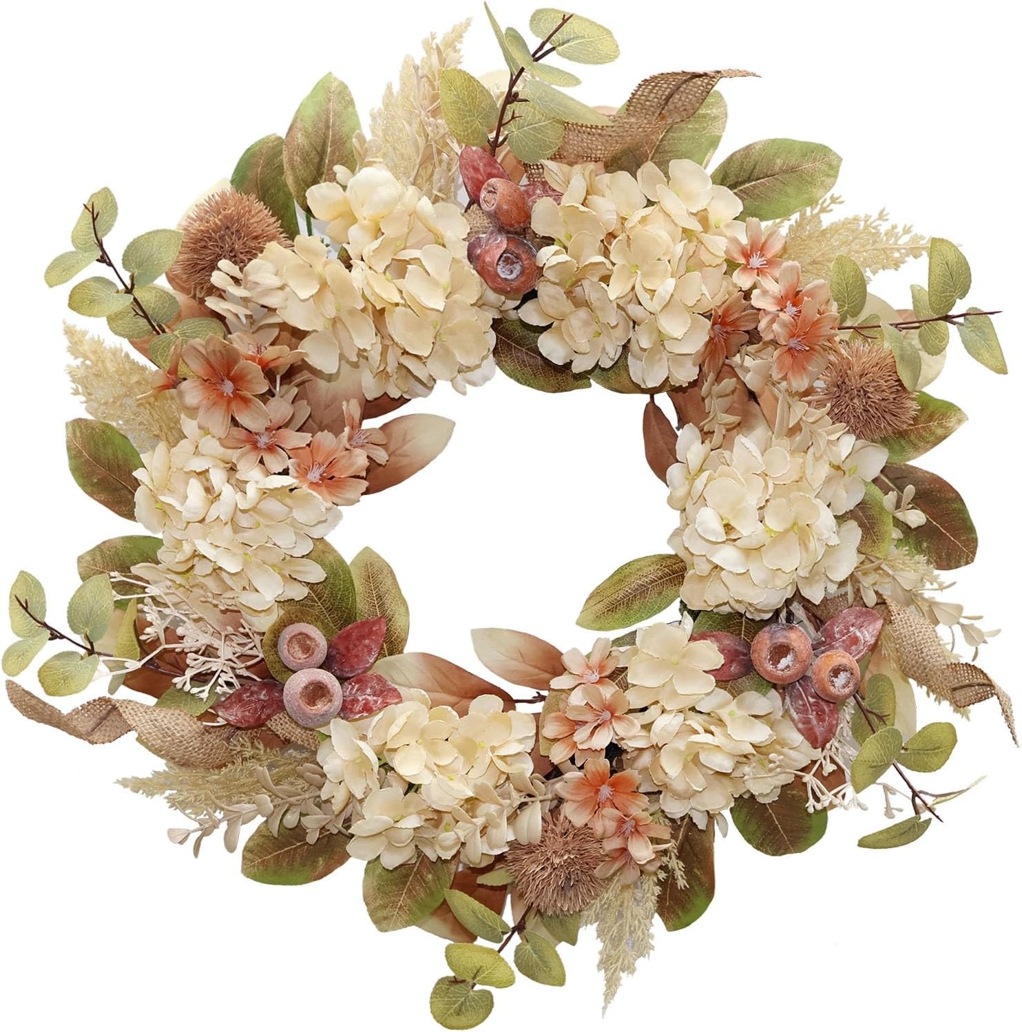 18 Inch Fall Wreath for Front Door Boho Brown Outdoor Decor