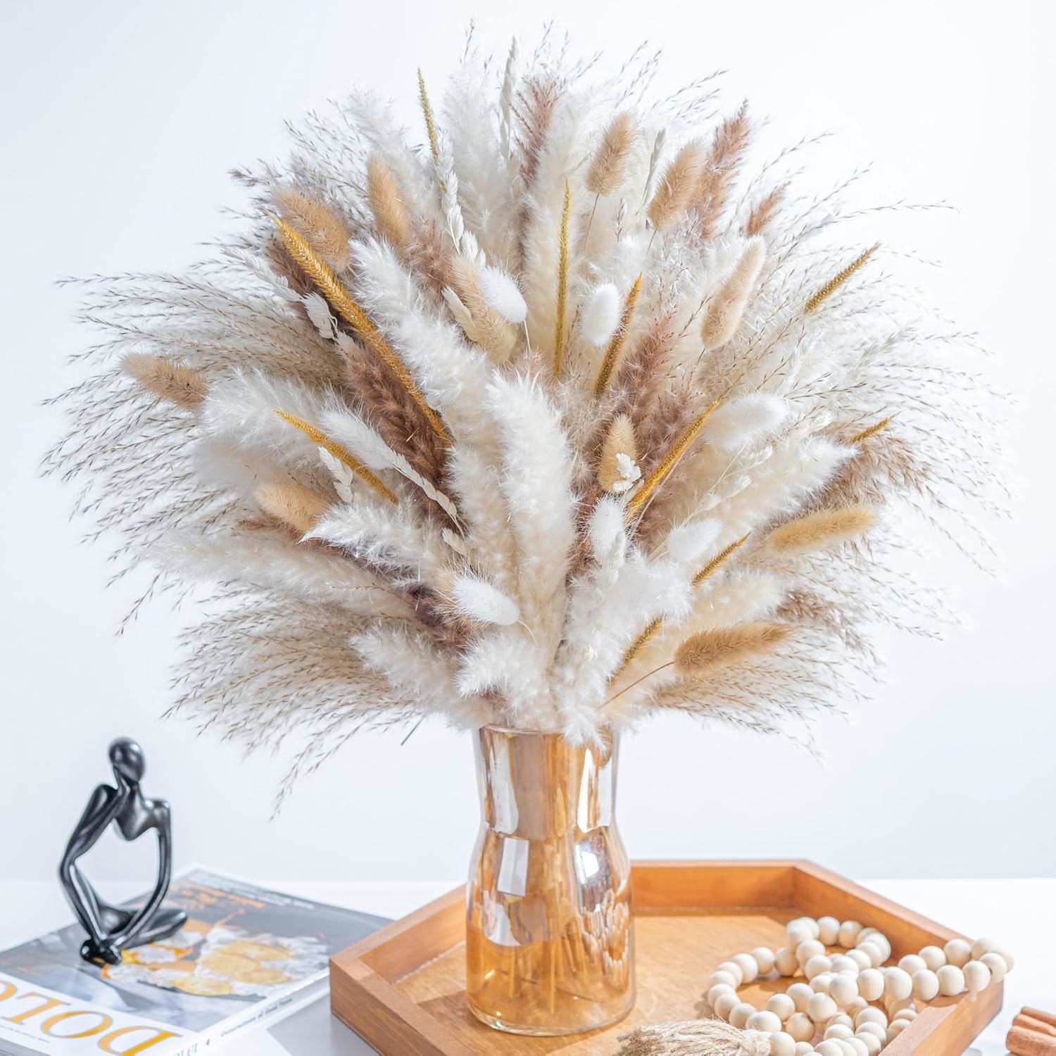 Natural Dried Pampas Grass Reed Flowers Lavender Eucalyptus Bouquet Home Decor