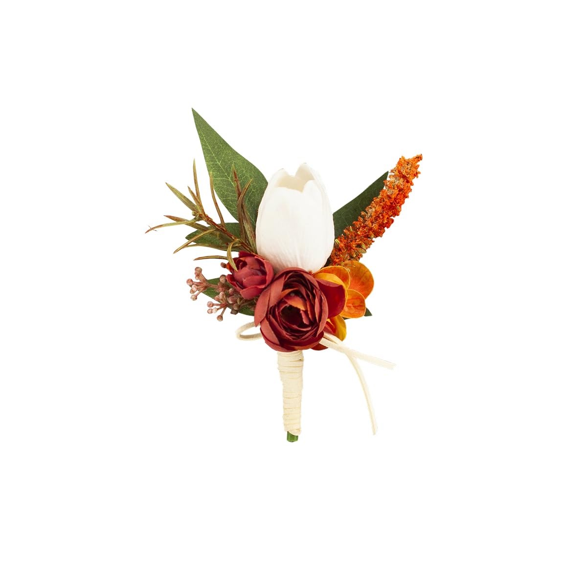 1 PCS Burgundy Orange Boutonniere Artificial Tulip Rose Flowers Wedding Prom