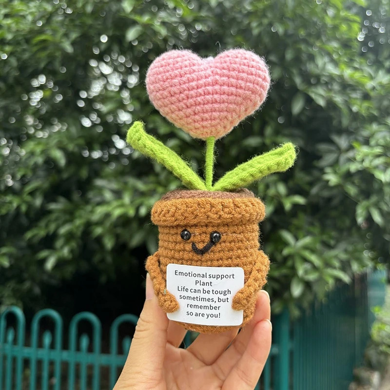 Crochet Artificial Tulip Sunflower Potted Hand Woven Knitted Home Decoration