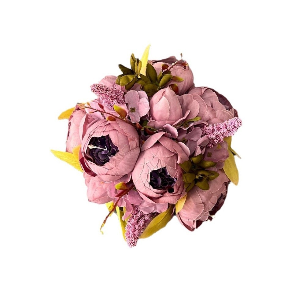 Artificial Peony Rose Ball Bridal Bouquet Fake Flower Set for Home Use