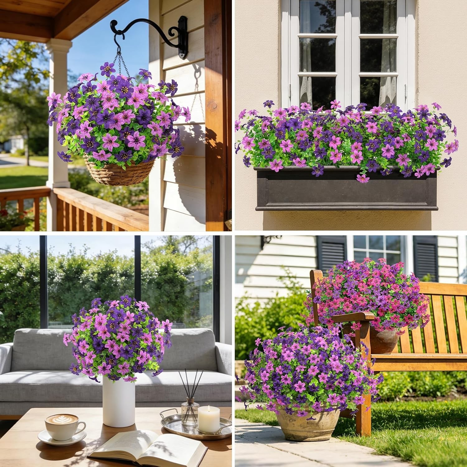 20 Bundles Artificial Flowers for Outdoors, Fake Silk Flowers UV Resistant Fa…