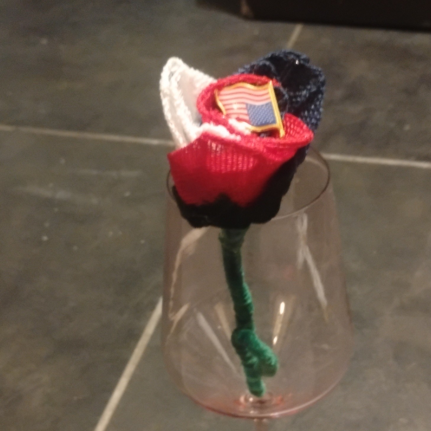 Artificial Rose Flower Stem, Individual Flowers, Red White Blue Green, Floral