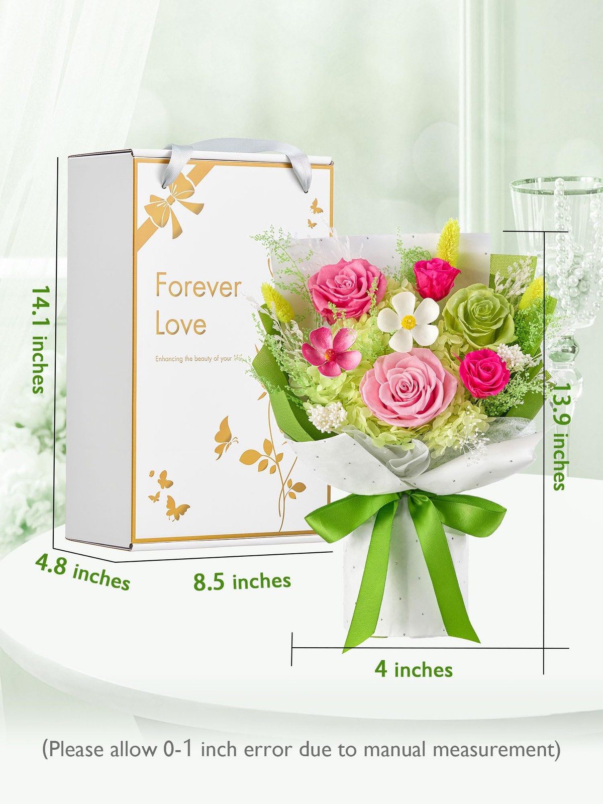 Forever Flower Bouquet Preserved Pink Roses Birthday Anniversary Delivery