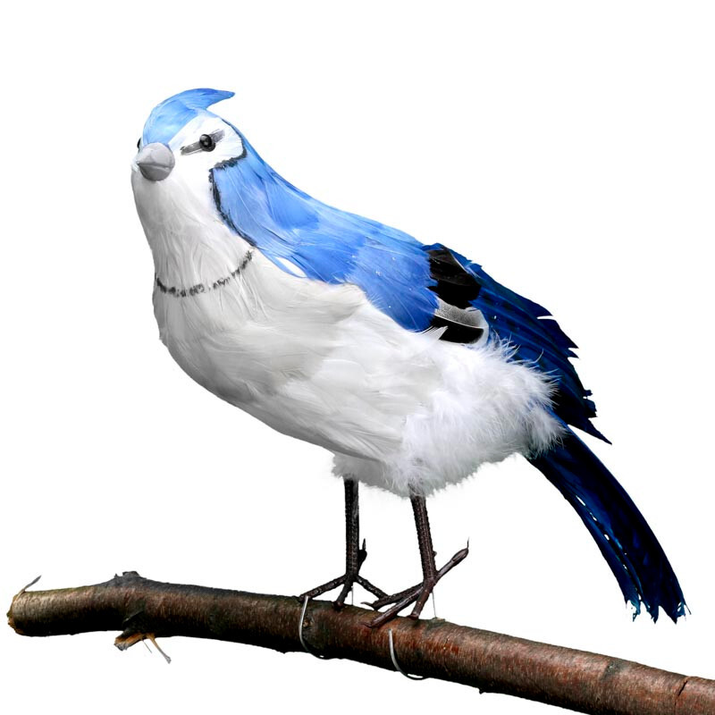 Artificial 20″ Large Feathered Blue Jay Bird with Wired Feet